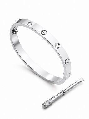 Stamped Platinum Love Screwdriver Bangle Bracelet Silver Luxury